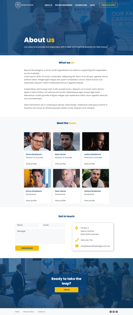 Beyond the Badge Website Design About Us Page